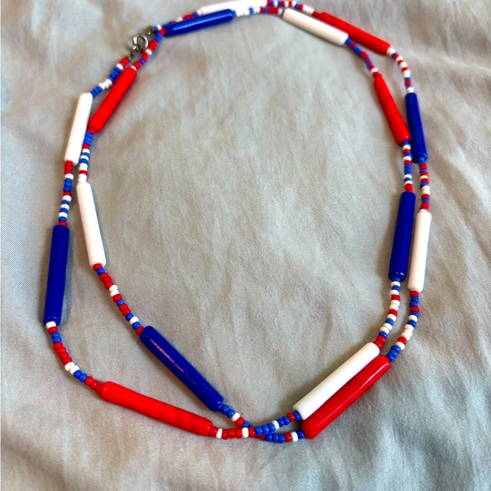 Funky cool looking Beaded Necklace in Red, White, and Blue